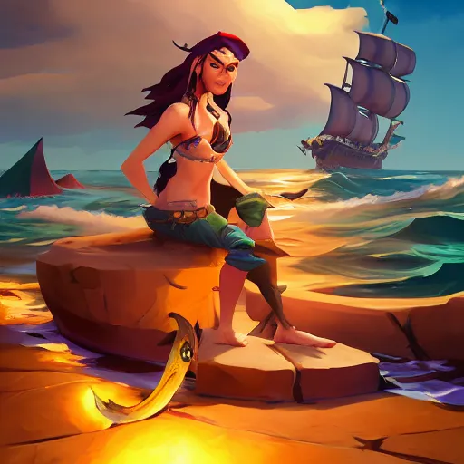 Image similar to jack the pirate mermaid on sea of thieves game avatar hero, behance hd by jesper ejsing, by rhads, makoto shinkai and lois van baarle, ilya kuvshinov, rossdraws global illumination