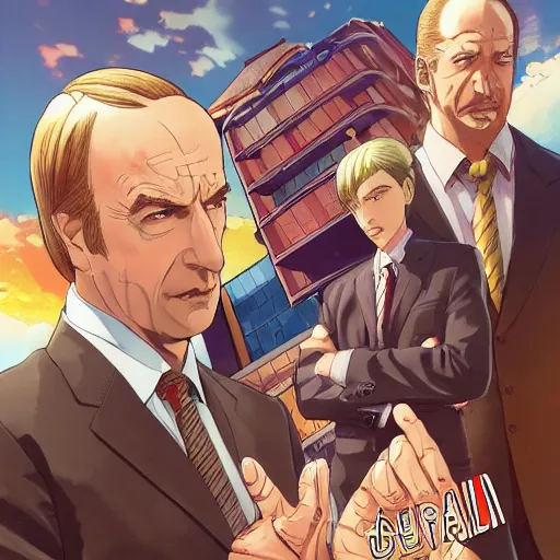 Prompt: Better Call Saul, Light Novel cover illustration by Tomoyuki Yamasaki, Kyoto Studio, Madhouse, Ufotable, detailed HD, trending on artstation