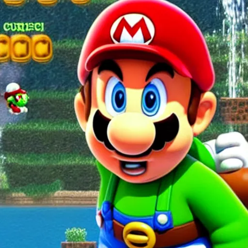 Image similar to Chris Pratt as Super Mario in 'The Super Mario Movie' (2021), cinematic shot, award winning cinematography, movie still frame