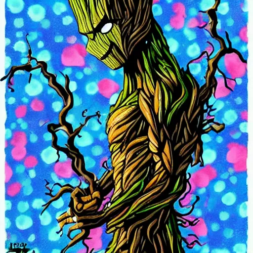 Prompt: Angry Groot as a paint by number