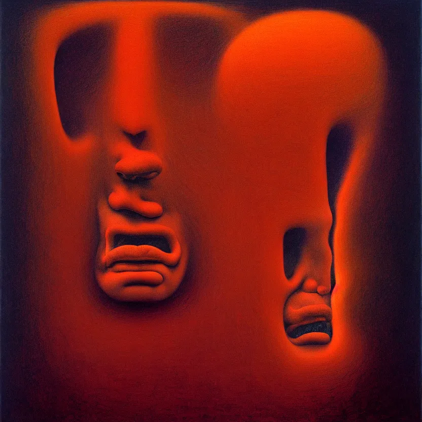 Prompt: a face coming out of a face coming out of a face, recursion, surreal, by salvador dali and zdzisław beksinski, oil on canvas, weird, dreams, fantasy, soft lighting, warm colors