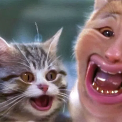 Image similar to laughing cat reaction image, movie still