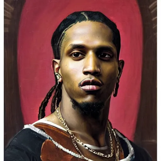 Image similar to a renaissance style portrait painting of a$ap rocky