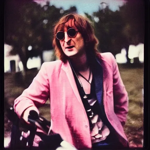 Image similar to john lennon in pink paradise, polaroid photo, perfect photo, photo pinterest, polaroid photo, perfect photo, photo pinterest