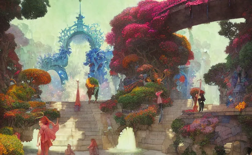 Image similar to magical fountain, fantasy. intricate, amazing composition, colorful watercolor, by ruan jia, by maxfield parrish, by marc simonetti, by hikari shimoda, by robert hubert, by zhang kechun, illustration, gloomy