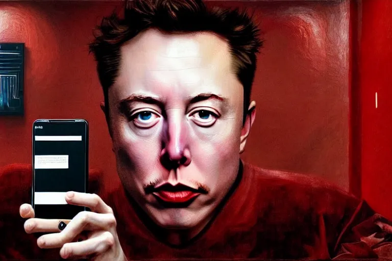 Image similar to hyperrealism aesthetic ridley scott and caravaggio and denis villeneuve style photography of a detailed giant elon musk, siting on a detailed ultra huge toilet and scrolling his smartphone in hyperrealism scene from detailed art house movie in style of alejandro jodorowsky and wes anderson