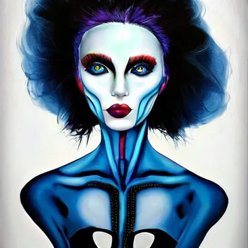 Image similar to woman portrait made out of paint, beautiful, cyborg, tim burton comic book art