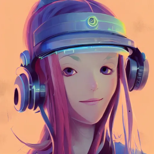 Image similar to a cute 2 0 years old girl with long curly blonde hair, with blue eyes, in a cyberpunk setting, artstation, elegant, highly detailed, digital painting, concept art, smooth, sharp focus, illustration, art by don bluth and michel ocelot and makoto shinkai and tom whalen and atey ghailan and akihiko yoshida