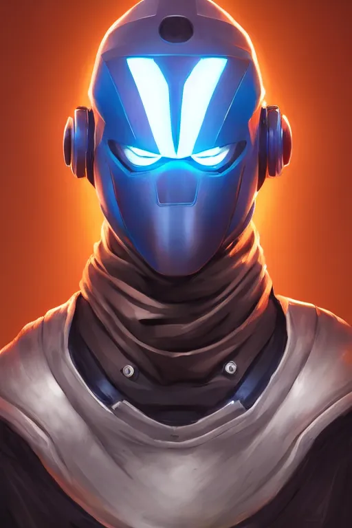 Image similar to epic mask helmet robot ninja portrait stylized as fornite style game design fanart by concept artist gervasio canda, behance hd by jesper ejsing, by rhads, makoto shinkai and lois van baarle, ilya kuvshinov, rossdraws global illumination radiating a glowing aura global illumination ray tracing hdr render in unreal engine 5