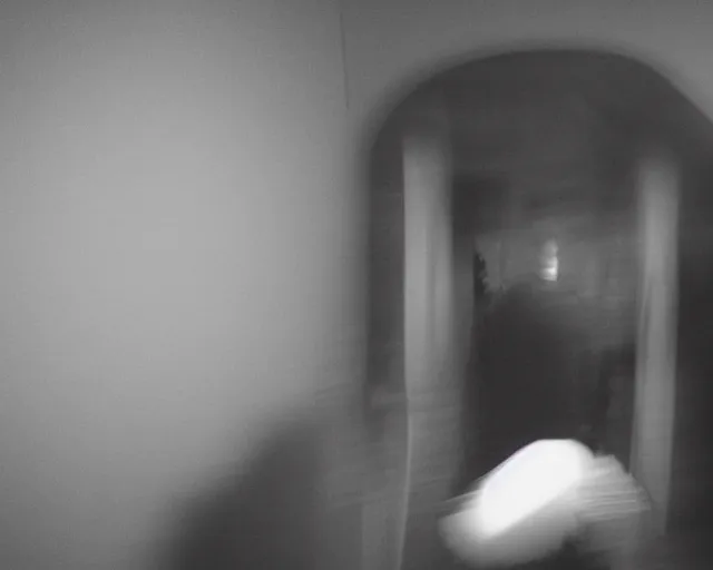 Image similar to aggressive psychopath looking at camera, horror lighting, at night, cctv footage, out of focus, motion blur