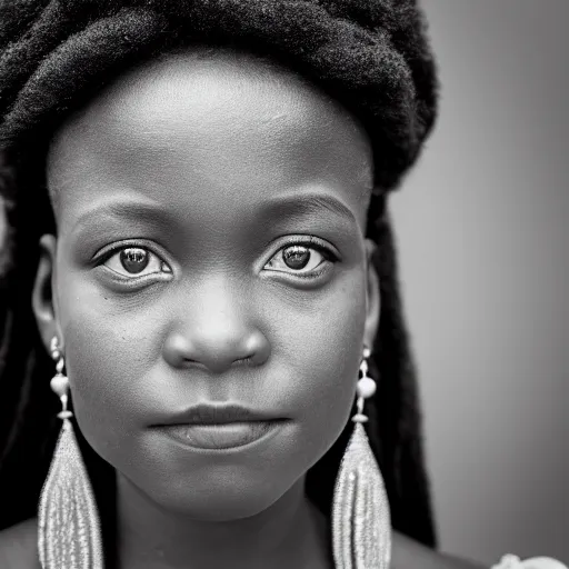 Image similar to portrait photograpy of an african disney princess by dianne arbus, monochrome, low shot, f 1. 4, ultra - detailed, 8 k