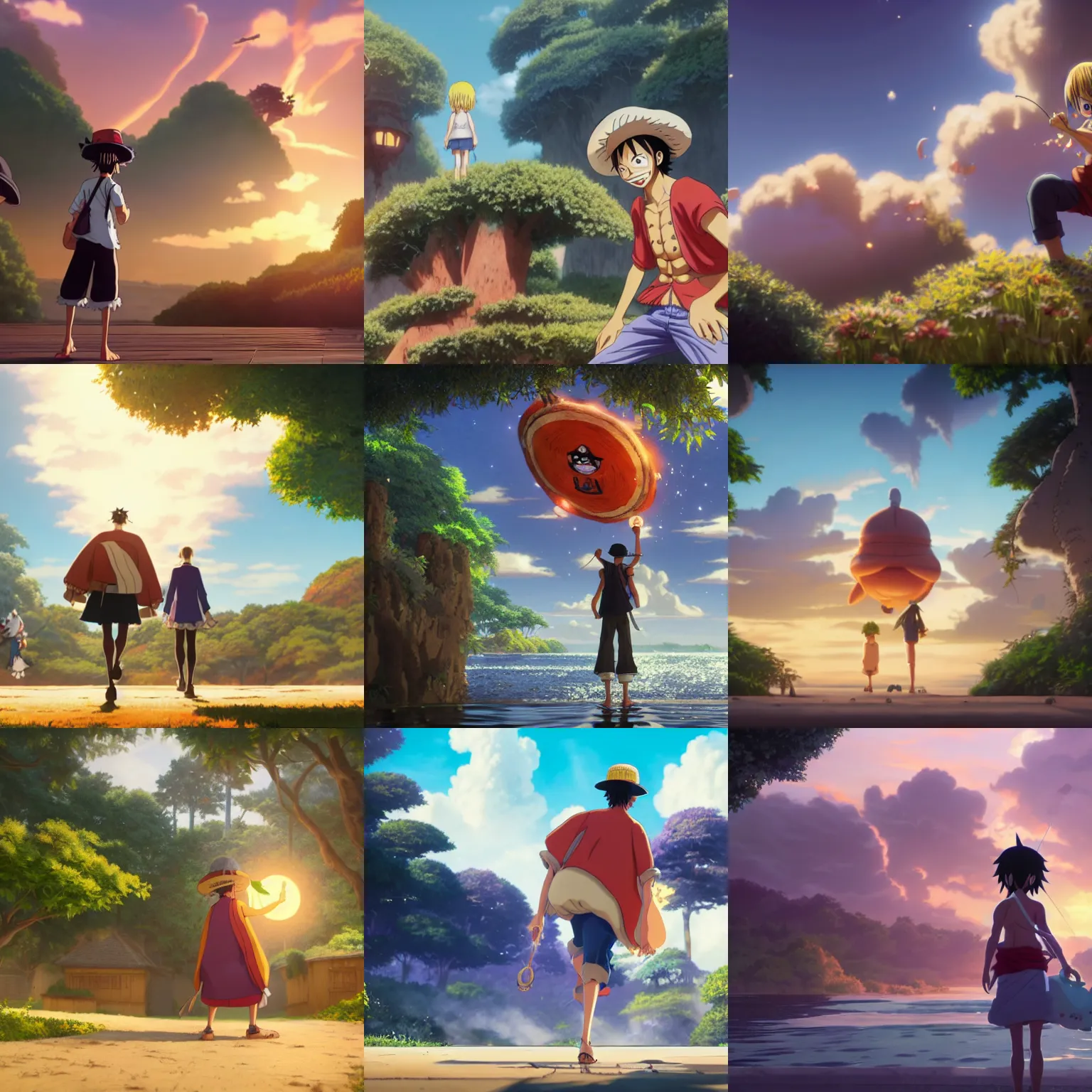 Prompt: a film still of One piece, medium shot, waist up, studio Ghibli, Pixar and Disney animation, sharp, Rendered in Unreal Engine 5, anime key art by Greg Rutkowski, Bloom, dramatic lighting