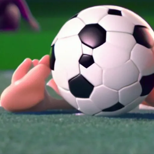 Image similar to movie still of the cutest sentient soccer ball ever, pixar, animation, cute,