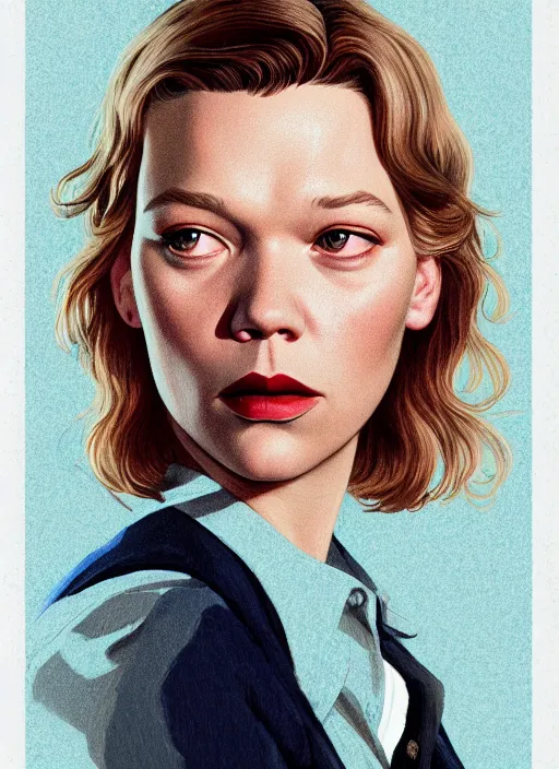 Image similar to twin peaks movie poster art, portrait of lea seydoux, from scene from twin peaks, clean, simple illustration, nostalgic, domestic, highly detailed, digital painting, artstation, concept art, smooth, sharp focus, illustration, artgerm, donato giancola, joseph christian leyendecker, wlop