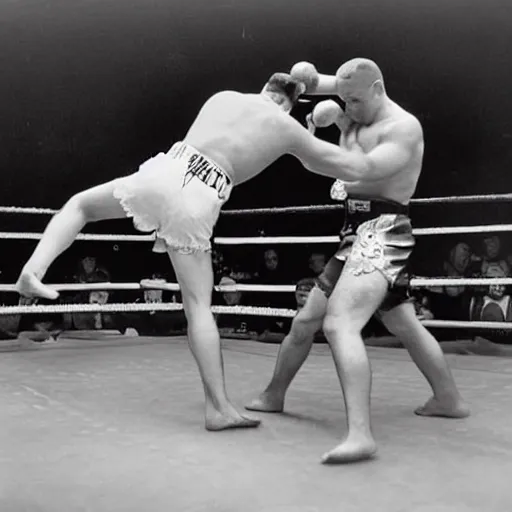 Image similar to vintage ringside photograph of a mixed martial arts fight