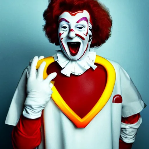 Image similar to ronald McDonald performs open-heart surgery