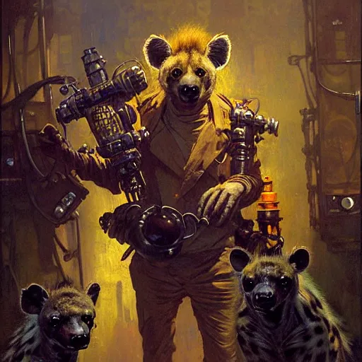 Prompt: portrait of a hyena gnoll doctor scientist. shadowrun furaffiniy cyberpunk fantasy highly detailed painting by gaston bussiere craig mullins jc leyendecker gustav klimt artgerm greg rutkowski john berkey, bergey, craig mullins, ruan jia, raymond swanland, jeremy mann, tom lovell, alex malveda