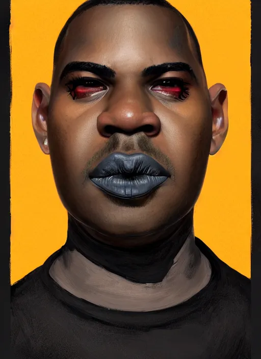 Image similar to portrait of a wide faced black man with a crooked nose and a confident expression, 1 9 6 0 s, black clothes, goth, punk, brightly coloured hair, funk, intricate, elegant, highly detailed, digital painting, artstation, concept art, smooth, sharp focus, illustration, art by wlop, mars ravelo and greg rutkowski