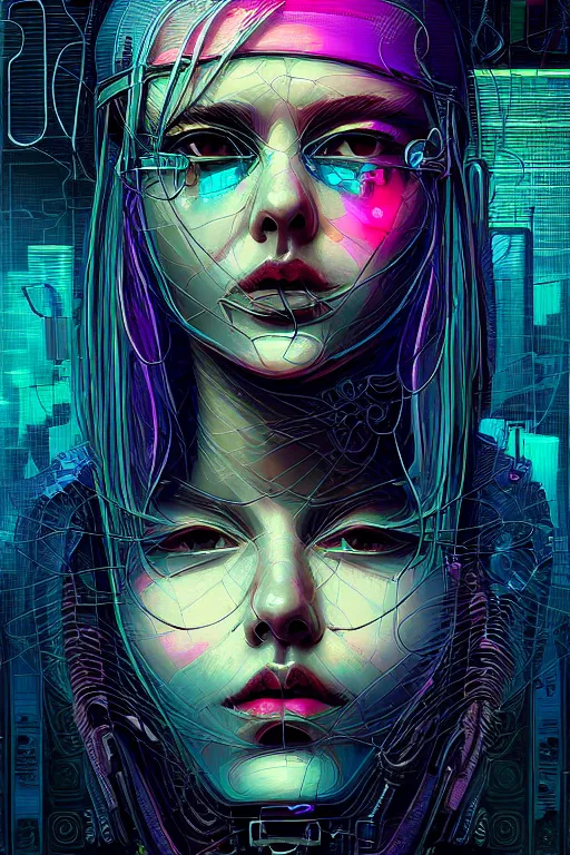 Image similar to dreamy cyberpunk girl, abstract smoke atomic heart, beautiful woman, detailed acrylic, grunge, intricate complexity, by dan mumford and by alberto giacometti, gillis rombouts