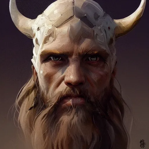 Image similar to a beautiful artwork profile portrait of a viking skull with horns study by greg rutkowski , featured on artstation, norse mythology, valhalla