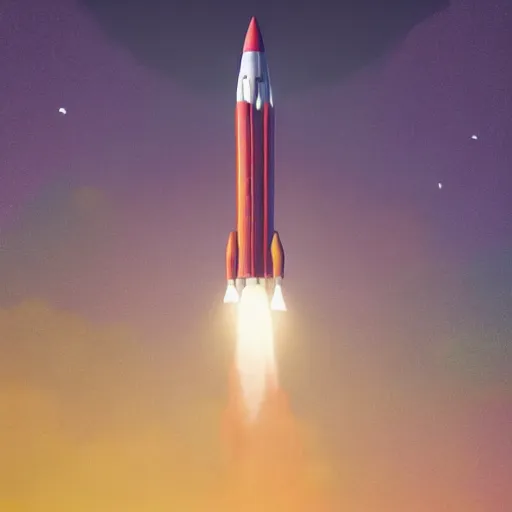 Prompt: multicolor 3 d render of a surreal rocket ship flying in the sky by stalenhag created at future in 4 k ultra high resolution, with inspiring feeling