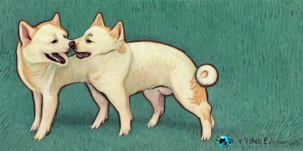 Prompt: pig and white shiba inu mix ， by vincent van gogh