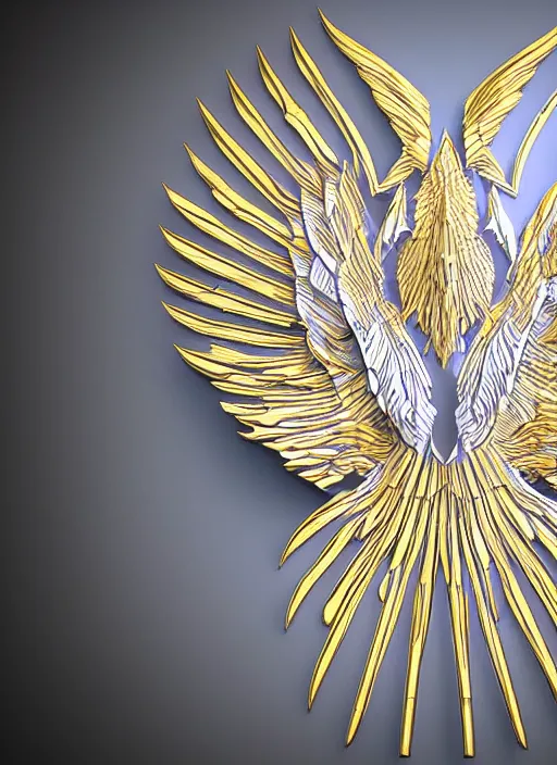 Prompt: white phoenix subtle purple gold white phoenix salt crystals sharp detail 3d render simple background graphic ultra simplified deco design fai khadra gaika style