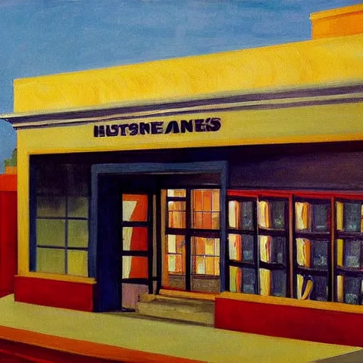 Image similar to painting of a blockbuster movie rental store by edward hopper