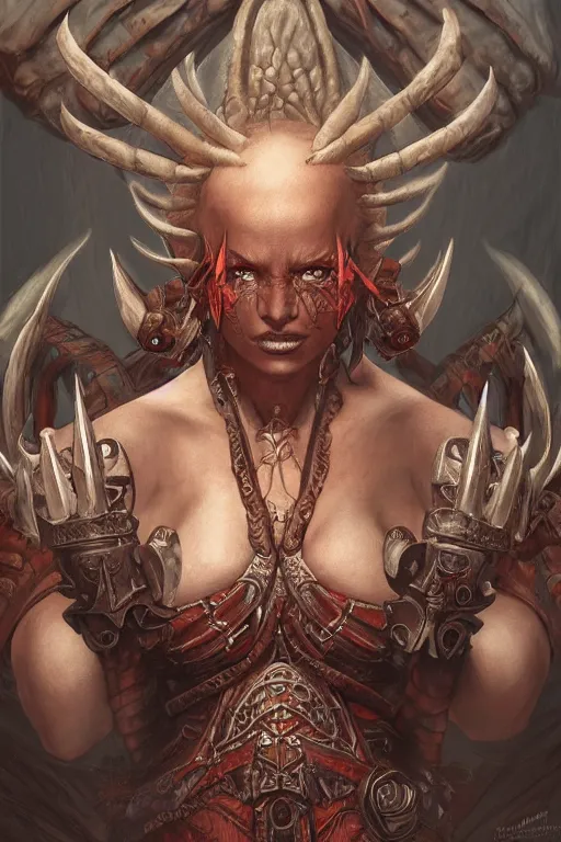 Image similar to ultra realistic illustration, a demon warrior from baldurs gate and diablo, intricate from baldurs gate, elegant, highly detailed, digital painting, artstation, concept art, smooth, sharp focus, illustration, art by artgerm and greg rutkowski and alphonse mucha