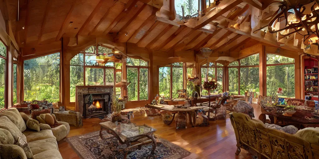 Prompt: residence in the style of rivendell, washington state