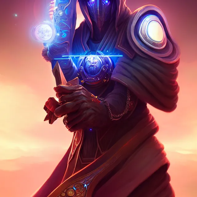 Prompt: epic professional digital art of a chronomancer space priest, master science fiction art, best on artstation, breathtaking, epic, stunning, gorgeous, much detail, much wow, cgsociety, wlop, pixiv, behance, deviantart, masterpiece