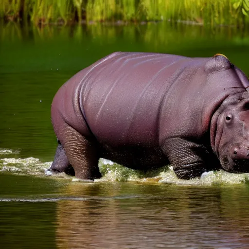 Image similar to A high quality photo of a hippo in a pond, 4k, detailed, focus on the hippo