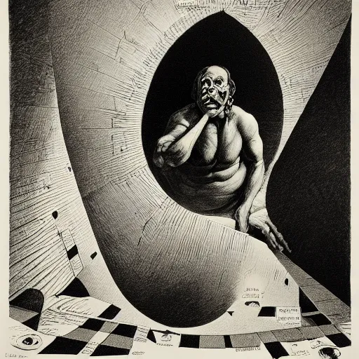 Image similar to lithography on paper secret lair conceptual figurative post - morden monumental dynamic portrait by goya and escher and hogarth, illusion surreal art, highly conceptual figurative art, intricate detailed illustration, controversial poster art, polish poster art, geometrical drawings, no blur