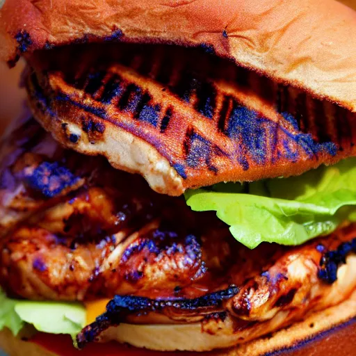 Prompt: Barbecue grilled chicken sandwich, 4k macro picture