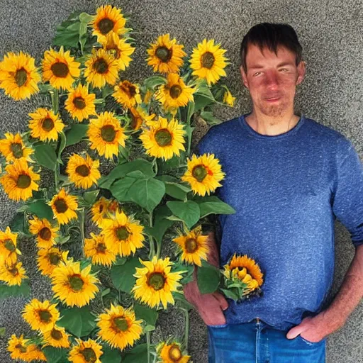 Prompt: artist and his sunflowers