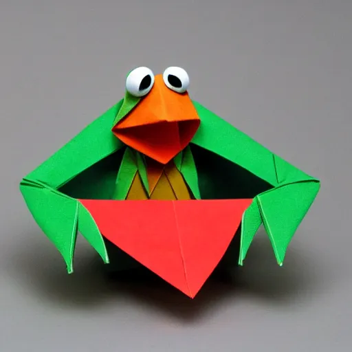 Prompt: kermit the frog as origami