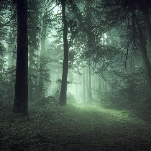 Image similar to deep forest scene, dark