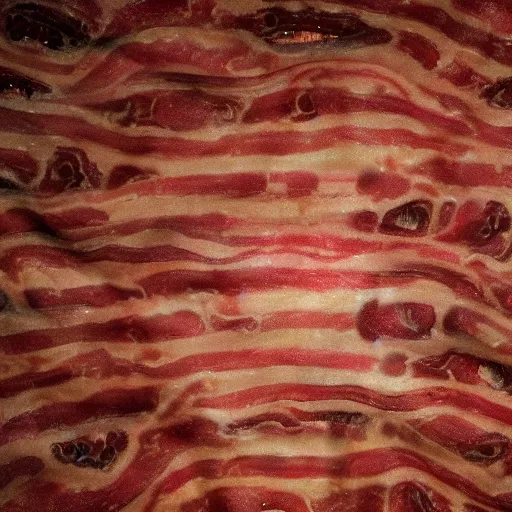 Image similar to the shroud of turin made of bacon, photography, 8 k, highly detailed, ultra realistic, path traced