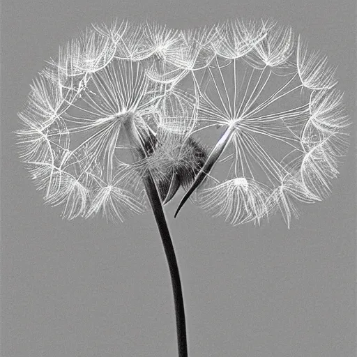 Image similar to pencil drawing of dandelion seeds blowing in the wind