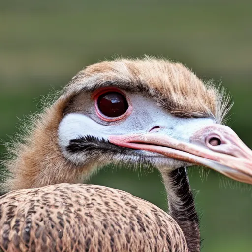 Image similar to ostrich with the head of a hawk, real photo, highly detailed