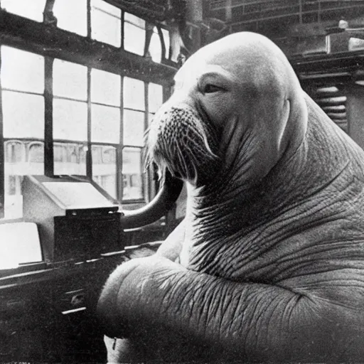 Prompt: freya the walrus enjoying heaven, linotype