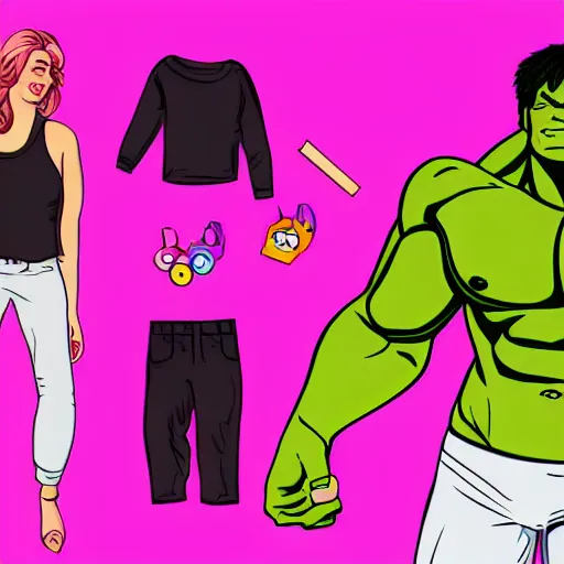 Prompt: hulk in cute pink pants, detailed illustration