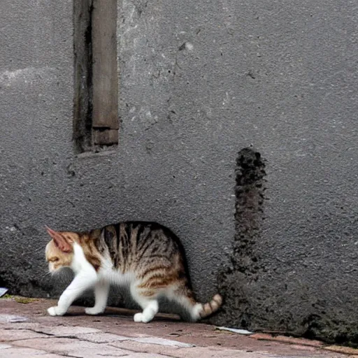 Prompt: Stray cat in the walled city