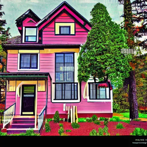 Image similar to posterized image a house, limited color pallet,