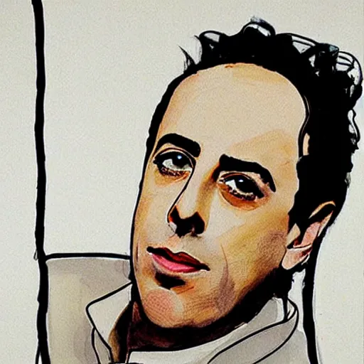 Image similar to beautiful portrait of Jerry Seinfeld by Milo manara and David downton