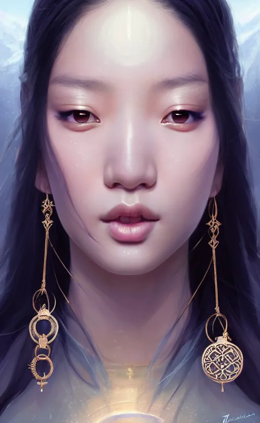 Image similar to a beautiful young charming asian goddess with sundress + jewelry + shinny eyes | | winter, symmetric, realistic shaded, unpleasant face, good looking, fine details, dior, lv, realistic shaded lighting poster by greg rutkowski, macoto takahashi, magali villeneuve, artgerm, jeremy lipkin and michael garmash