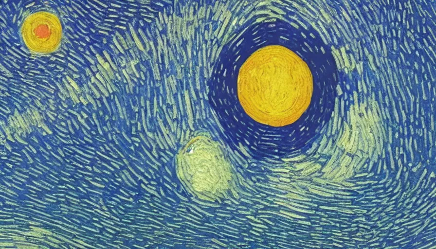 Image similar to the sun being blocked by a hexagon in space, planet earth in the foreground, painted by van gogh