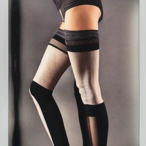 Image similar to polaroid picture of girl in thigh high socks