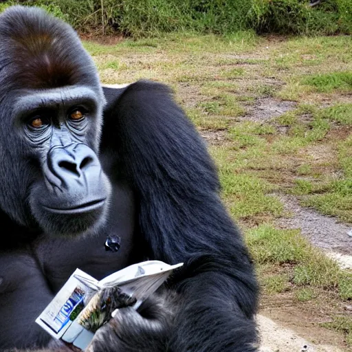 Prompt: a gorilla showing off his latest art masterpiece, today's featured nature photograph 1 6 k