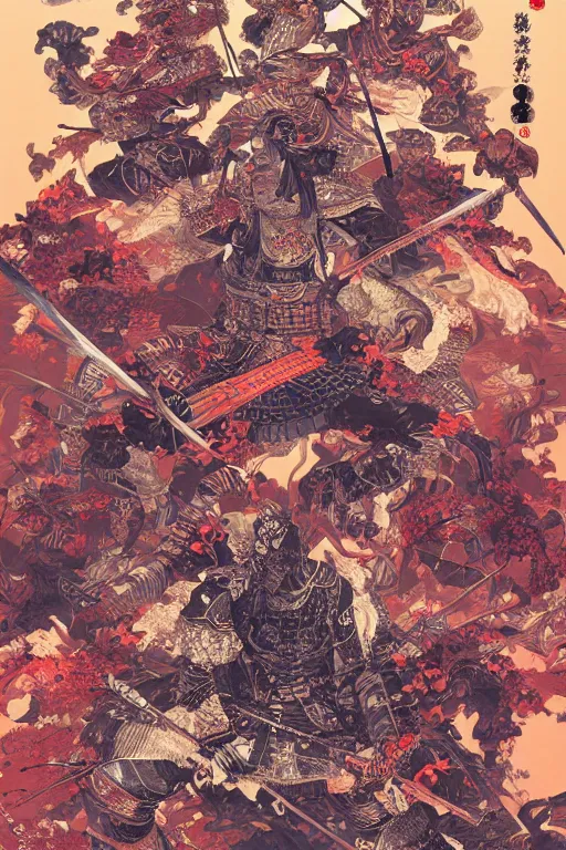 Image similar to hyper detailed illustration of samurai warfare by Yoshitaka Amano, Victo Ngai, Kev Walker, Ross Tran